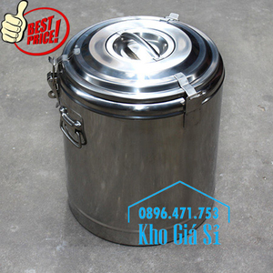 Thùng inox cách nhiệt 2 ngăn đựng thức ăn nấu chín có nắp đậy kín