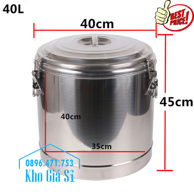 Thùng inox cách nhiệt 40 lít giữ nóng nước phở, cơm, cháo, canh soup