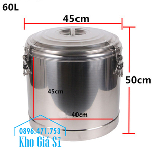 Thùng inox giữ nhiệt 2 lớp dung tích 60 lít không vòi đựng thực phẩm