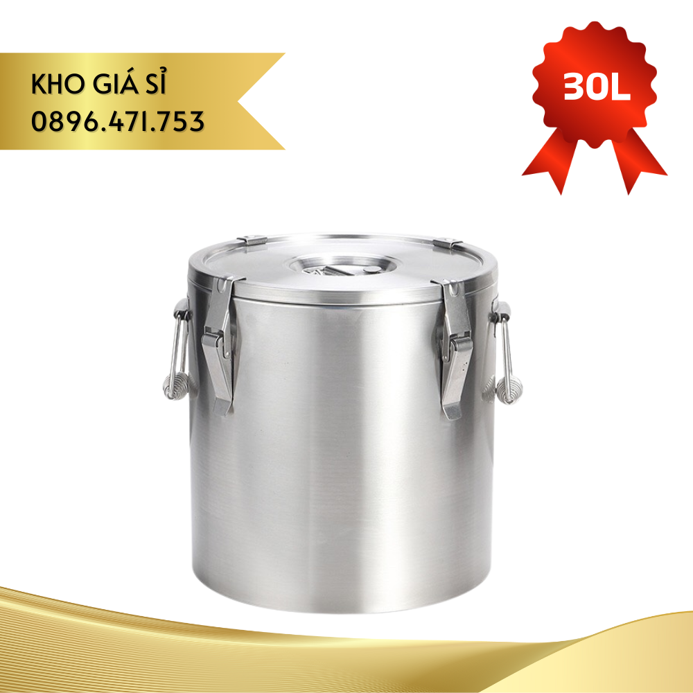 Thùng inox giữ nhiệt 3 lớp dung tích 30L, thùng trung chuyển cơm và thức ăn nóng