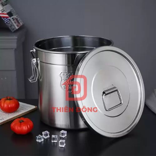 Thùng Inox 304 Có Khóa Kín 21L – Xô Inox Cấp Thực Phẩm Cao Cấp