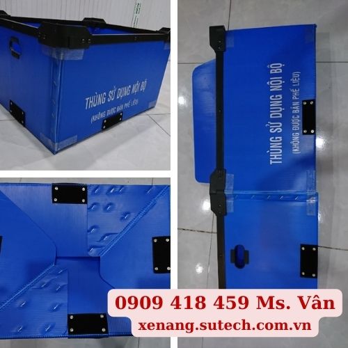 Thùng nhựa PP danpla đáy xếp thanh nẹp
