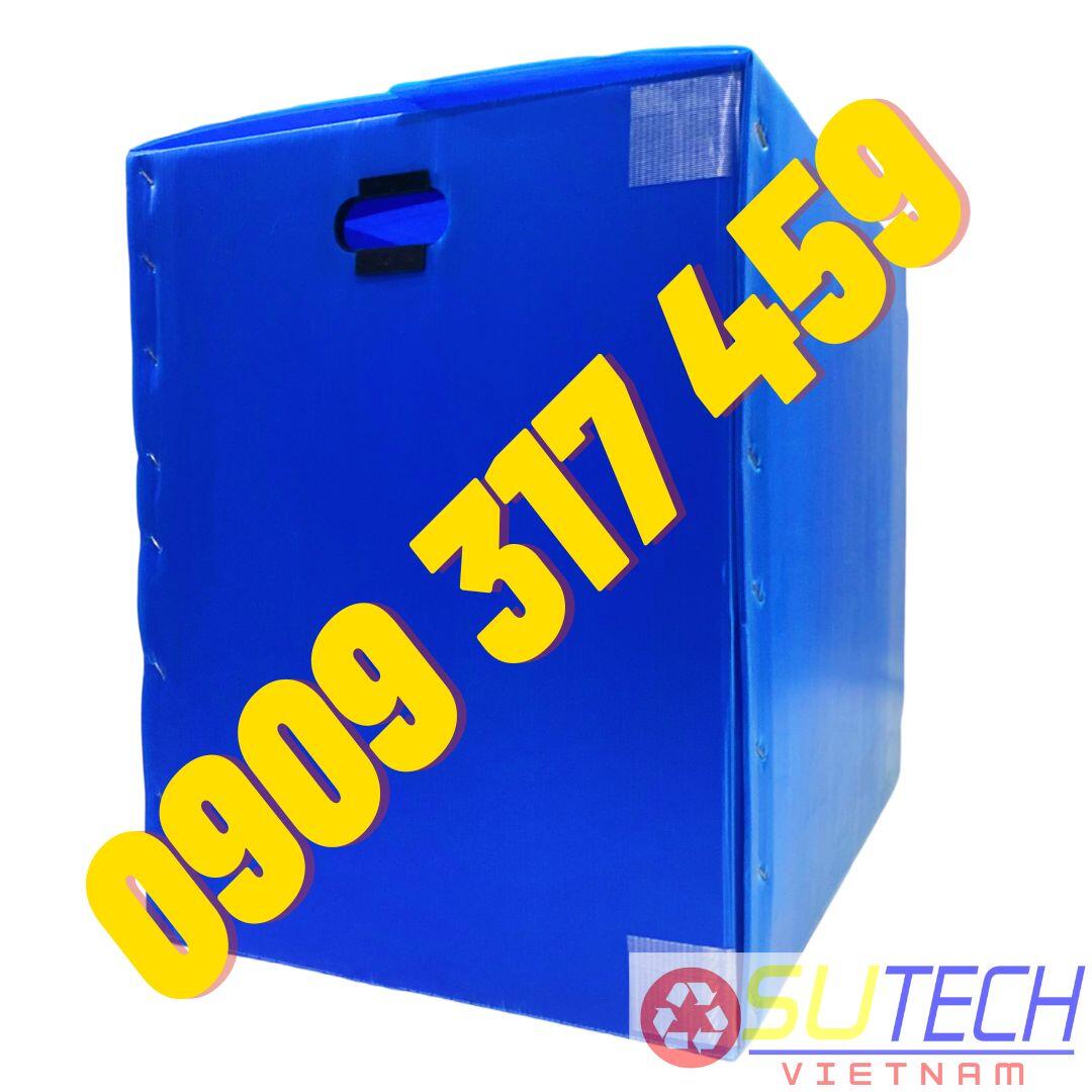 Thùng nhựa danpla đáy xếp tự động, nắp dán lông gai, tay cầm hở