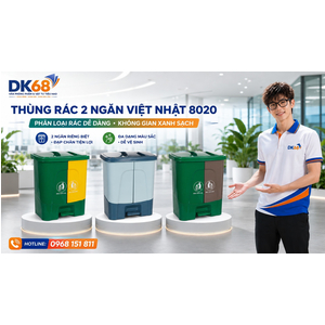 Thùng Rác 2 Ngăn Việt Nhật 8020 – Đạp Chân, Phân Loại Rác Tiện Lợi