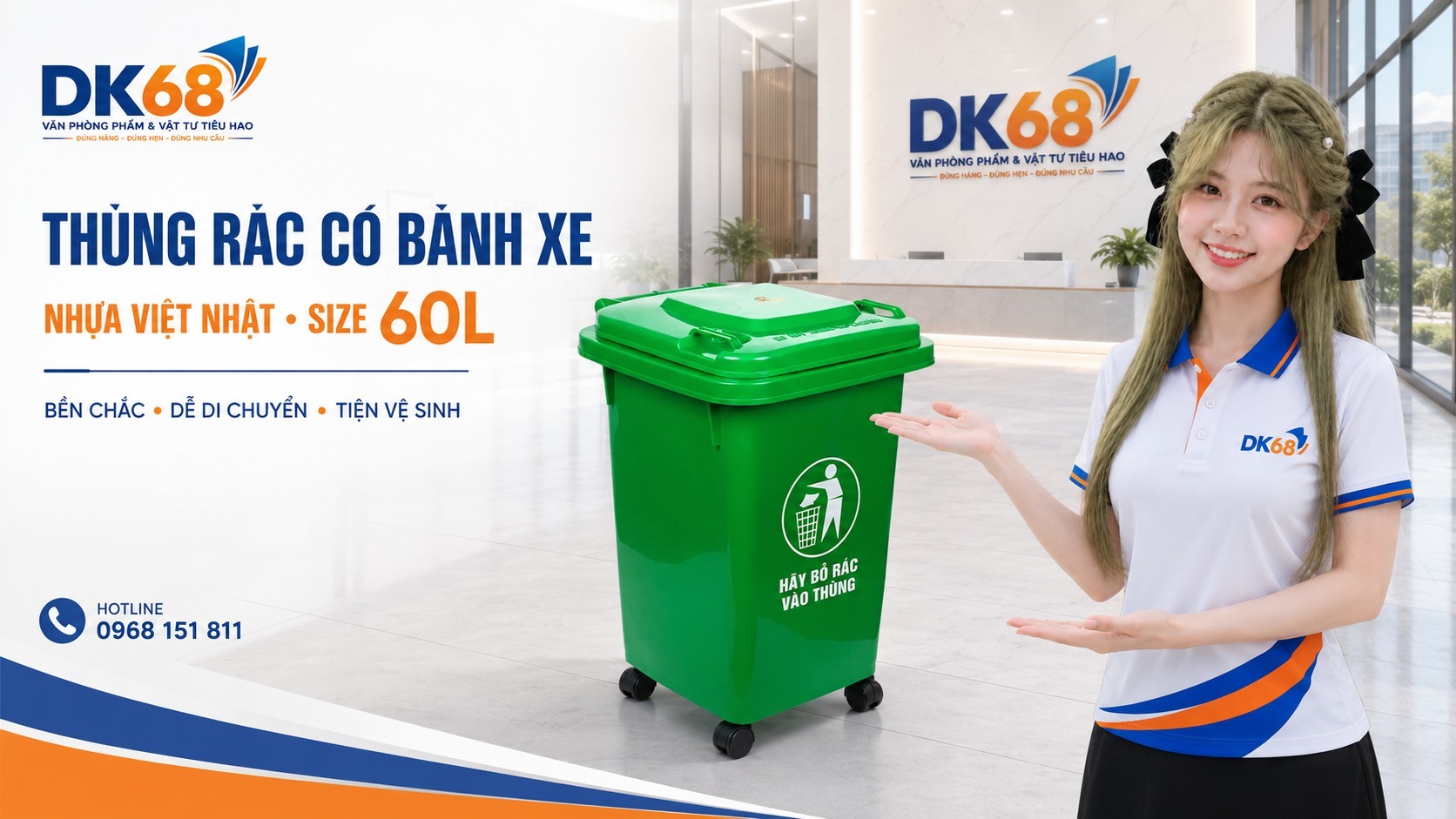 Thùng rác có bánh xe- nhựa Việt Nhật -đủ size : 60l, 100l