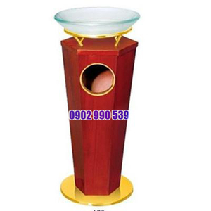 Thùng rác gỗ lục giác có khay thủy tinh