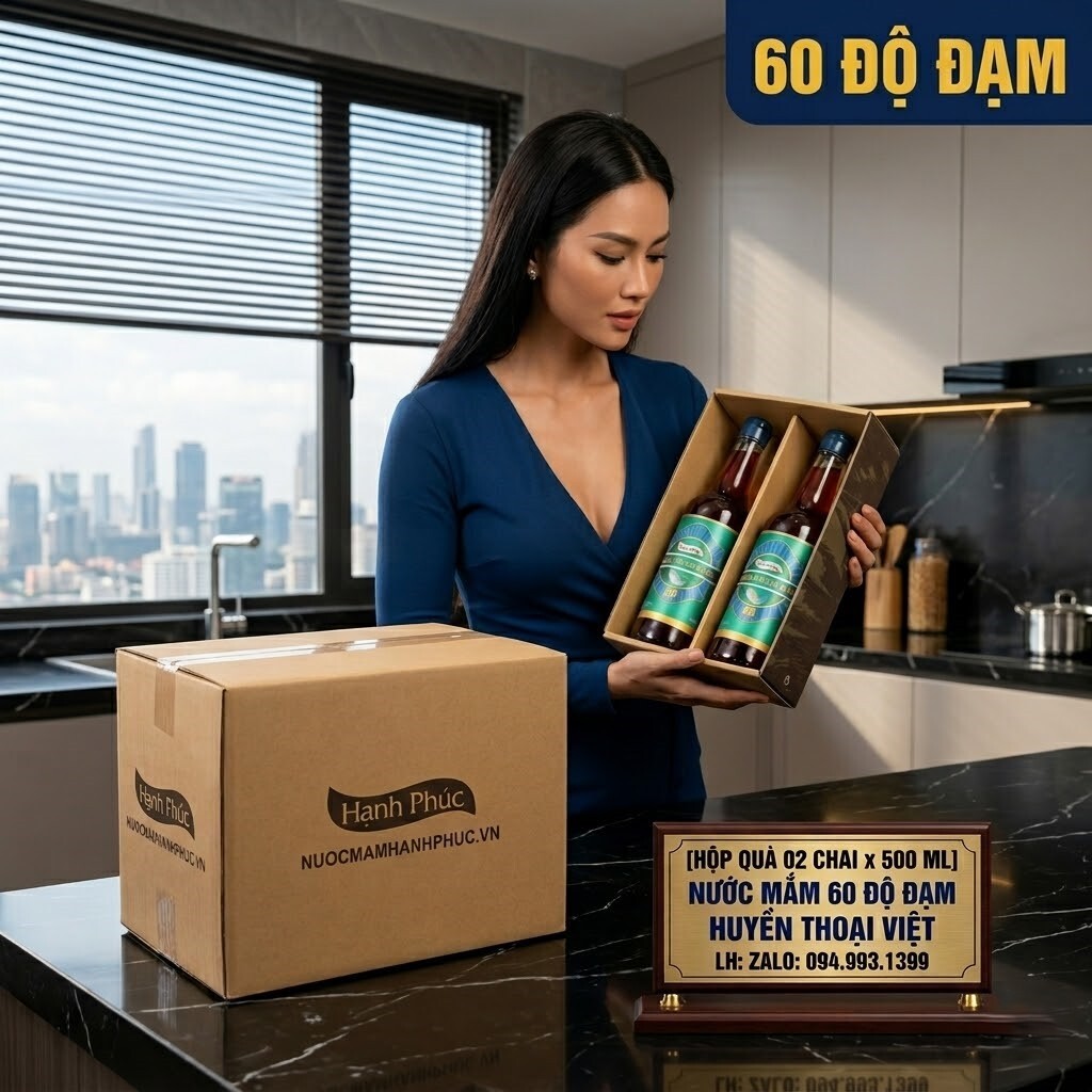 HỘP 2 CHAI 500ML NƯỚC MẮM HẠNH PHÚC 60 ĐỘ ĐẠM