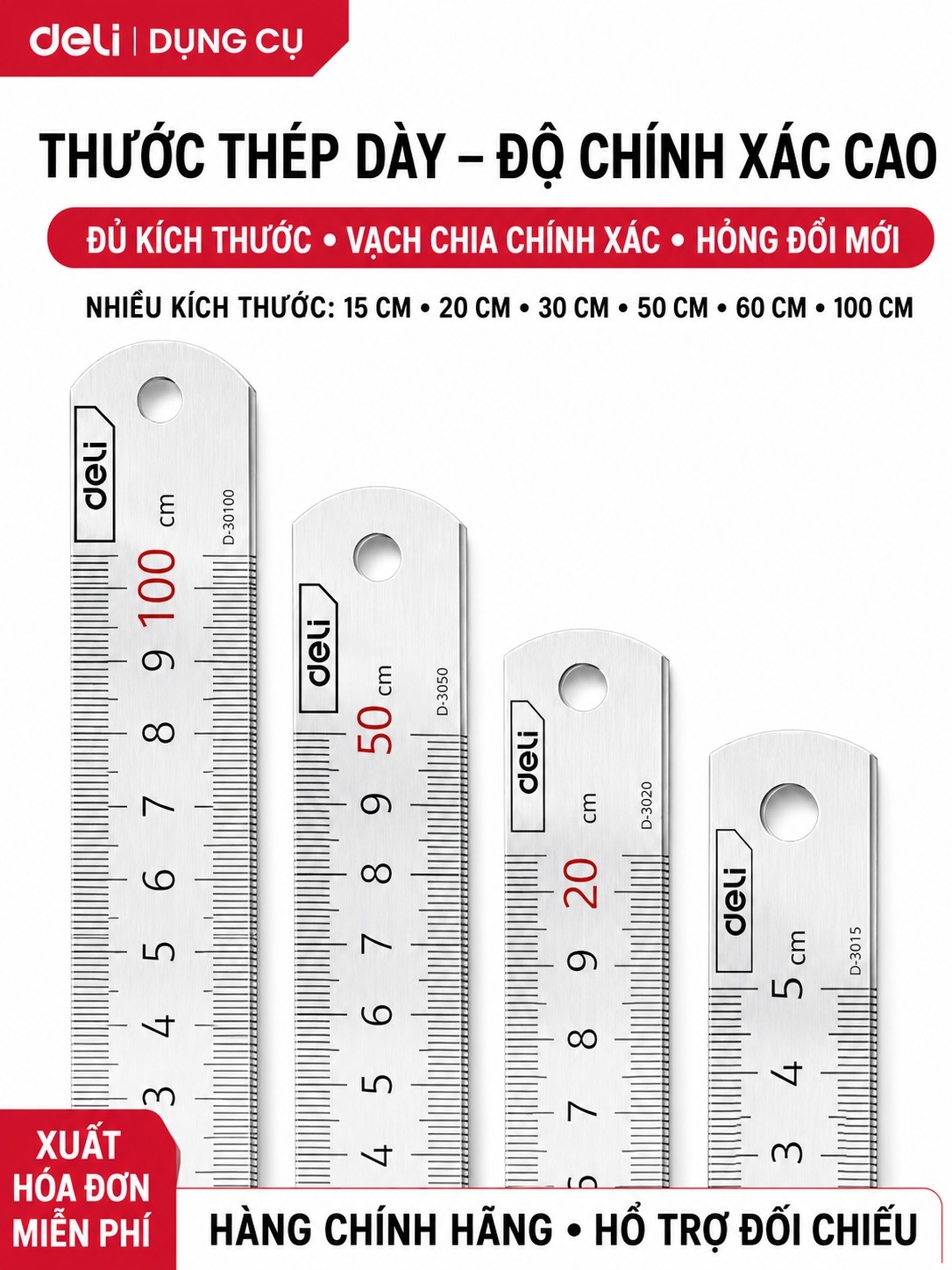 Thước kẻ thép không gỉ Deli - 1.5m/2m - Thước kim loại dày