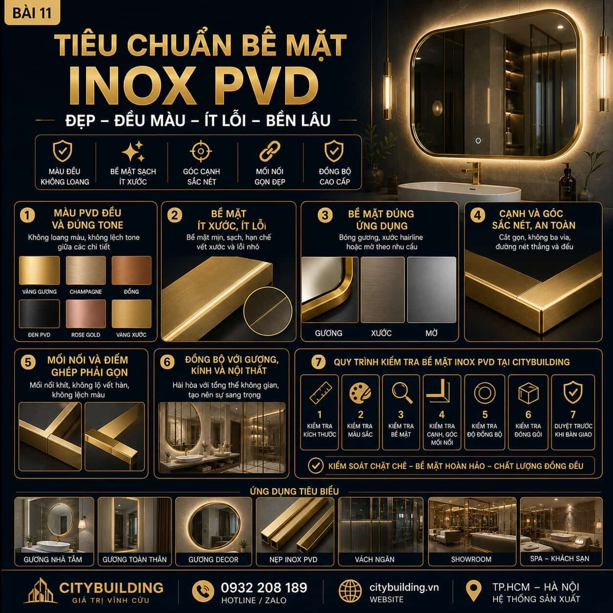 TIÊU CHUẨN BỀ MẶT INOX PVD ĐẸP, ĐỀU MÀU, ÍT LỖI