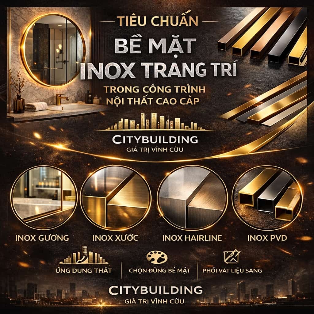 TIÊU CHUẨN BỀ MẶT INOX TRANG TRÍ TRONG CÔNG TRÌNH NỘI THẤT CAO CẤP CITYBUILDING
