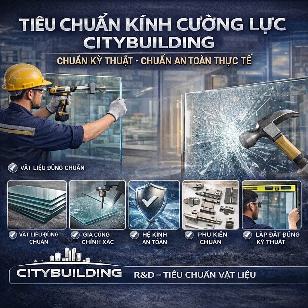 TIÊU CHUẨN KÍNH CƯỜNG LỰC CITYBUILDING CHUẨN KỸ THUẬT CHUẨN AN TOÀN THỰC TẾ