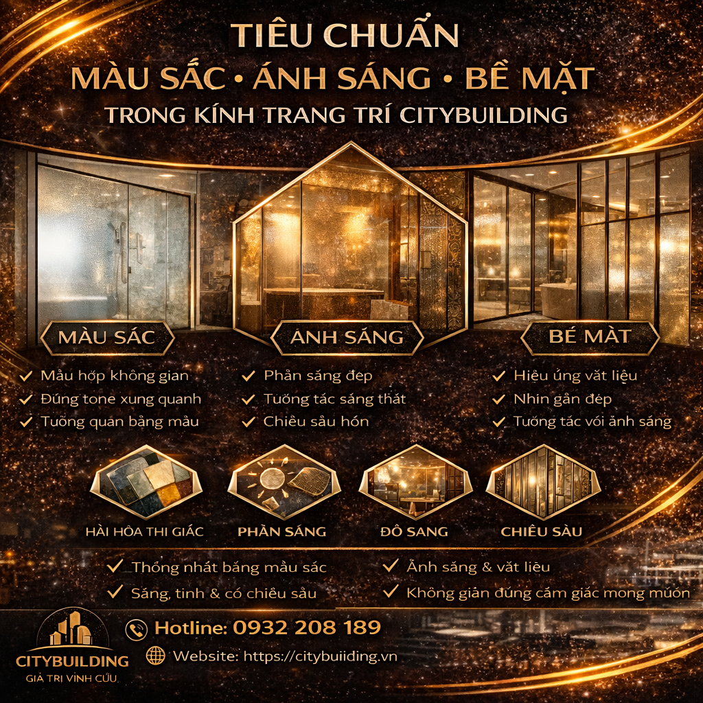 TIÊU CHUẨN MÀU SẮC ÁNH SÁNG VÀ BỀ MẶT TRONG KÍNH TRANG TRÍ CITYBUILDING