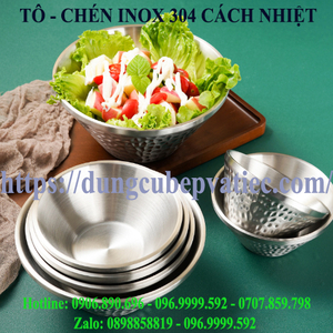 Tô Chén Inox 304 Cách Nhiệt Họa Tiết Búa Đập