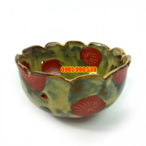Tô Gốm Vẽ Tay Viền Vàng Có Triện
