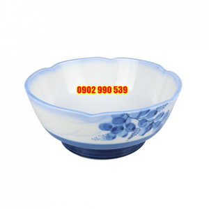 Tô Sứ Chân Cao Men Lam Vẽ Hoa Có Triện