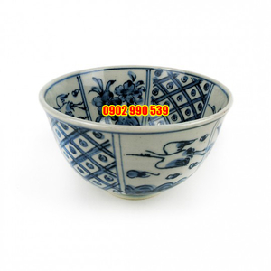 Tô Sứ Men Lam Vẽ Tay Xưa Có Triện