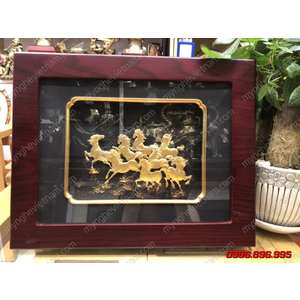Tranh bát mã dát vàng 25x32cm làm quà tặng phong thủy