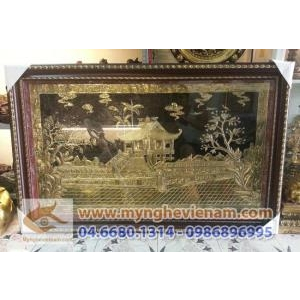 Tranh chùa một cột 60x80cm, tranh quà tặng lưu niệm bằng đồng