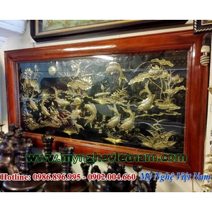 Tranh Cửu ngư phong thủy đồng cao cấp 1m60