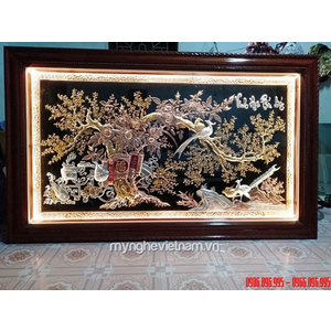 Tranh đồng vinh hoa phú quý - chim điểu và cây mai vàng