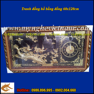 Tranh đồng chim hạc đậu cành tùng có đồng hồ