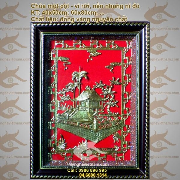 Tranh đồng Chùa 1 Cột 43x53cm, quà tặng đối tác nước ngoài