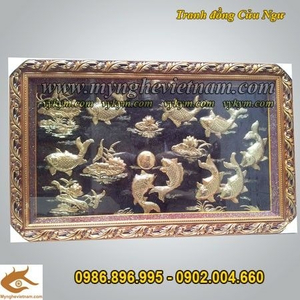 Tranh đồng phong thủy,Tranh cửu ngư cá chép hoa sen