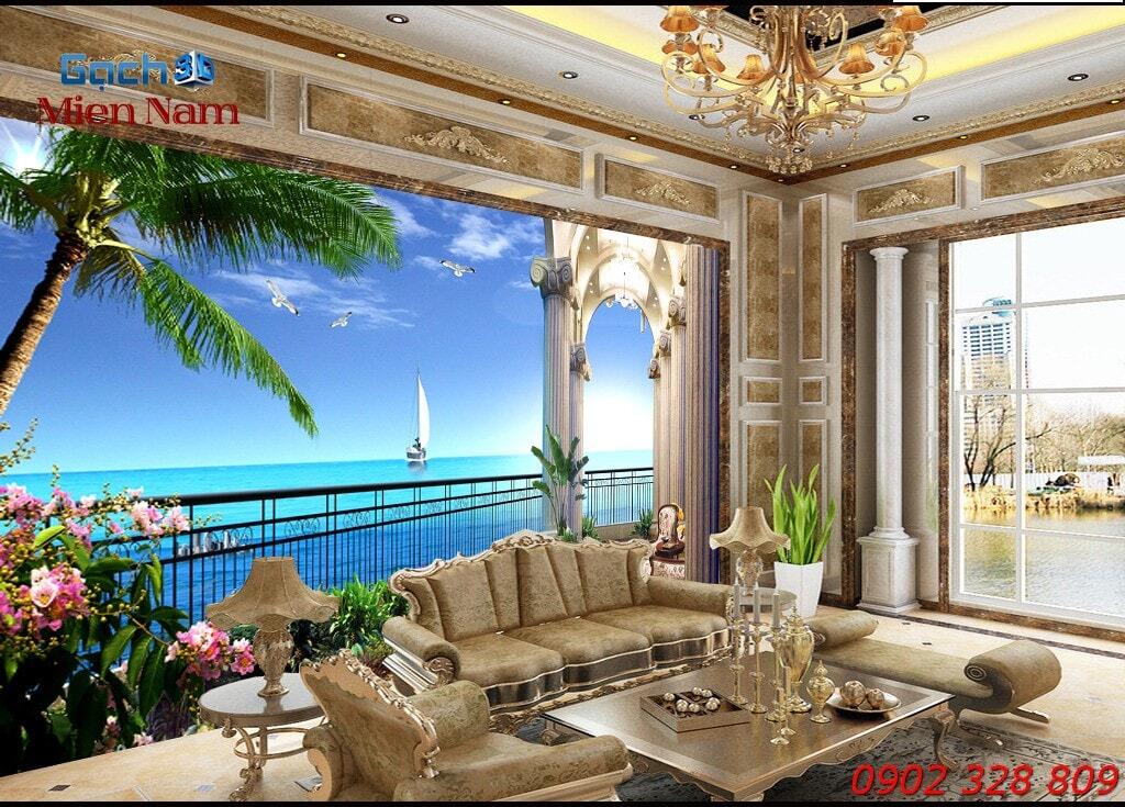 Chọn tranh gạch ốp tường phòng khách màu sắc nhã nhặn