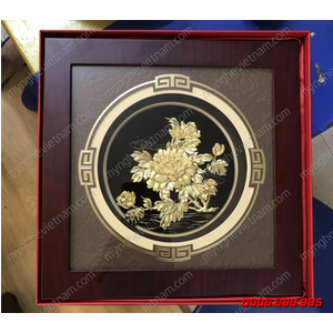 Tranh hoa mẫu đơn dát vàng 24K quà tặng để bàn cao cấp
