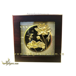 Tranh hoa sen chuồn chuồn mạ vàng kt 20x20cm