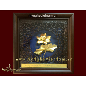 Tranh hoa sen dát vàng quà tặng đối tác 20x20cm