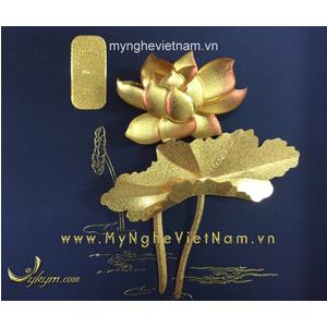 Tranh hoa sen dát vàng quà tặng đối tác 20x20cm