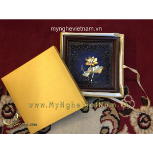 Tranh hoa sen dát vàng quà tặng đối tác 20x20cm