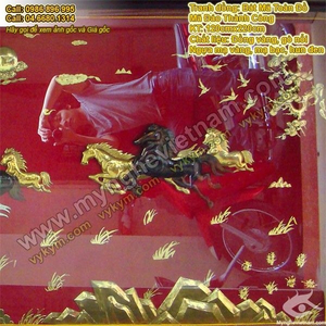 Tranh Mã Đáo Thành Công, bát mã toàn đồ, mạ vàng và mạ bạc, tranh đồng phong thủy, tranh đồng cao cấp