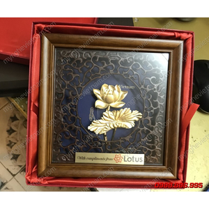 Tranh hoa sen 3D dát vàng 20x20cm dày dặn