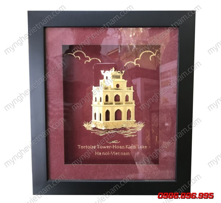 Tranh tháp rùa hồ gươm dát vàng quà tặng văn hóa Hà Nội