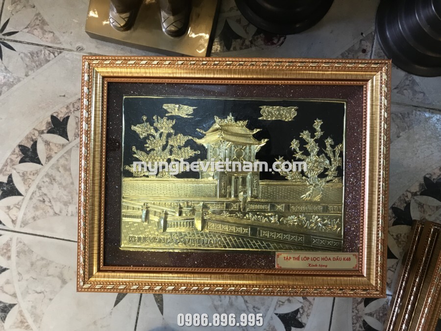 Tranh quà tặng cảnh chùa 1 cột - Văn Miếu - Hồ Gươm 28x38cm