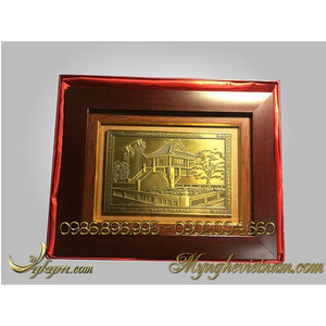 Tranh quà tặng chùa 1 cột bằng đồng 20x26cm