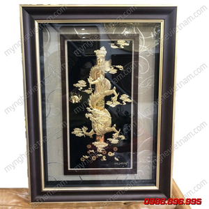 Tranh rồng vờn mây cuộn cột dát vàng 24K cao cấp