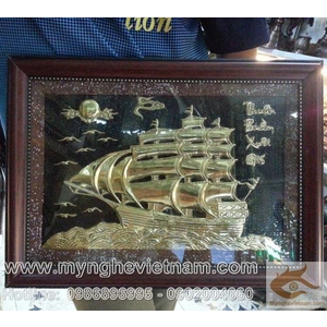 Tranh thuận buồm xuôi gió, tranh đồng thuyền buồm kt 30x40cm