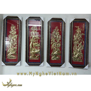 Tranh tứ quý dứt nền đỏ 30x90cm