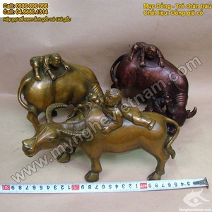 Trẻ cưỡi trâu, mục đồng chăn trâu, tượng đồng nghệ thuật