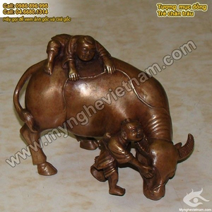Trẻ cưỡi trâu, mục đồng chăn trâu, tượng đồng nghệ thuật