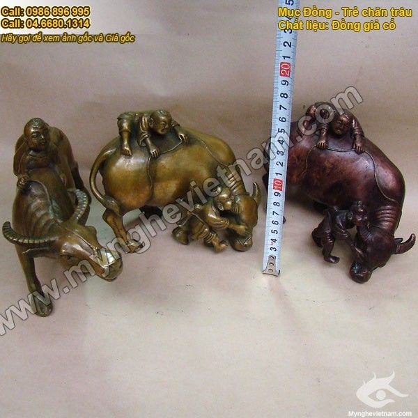 Trẻ cưỡi trâu, mục đồng chăn trâu, tượng đồng nghệ thuật