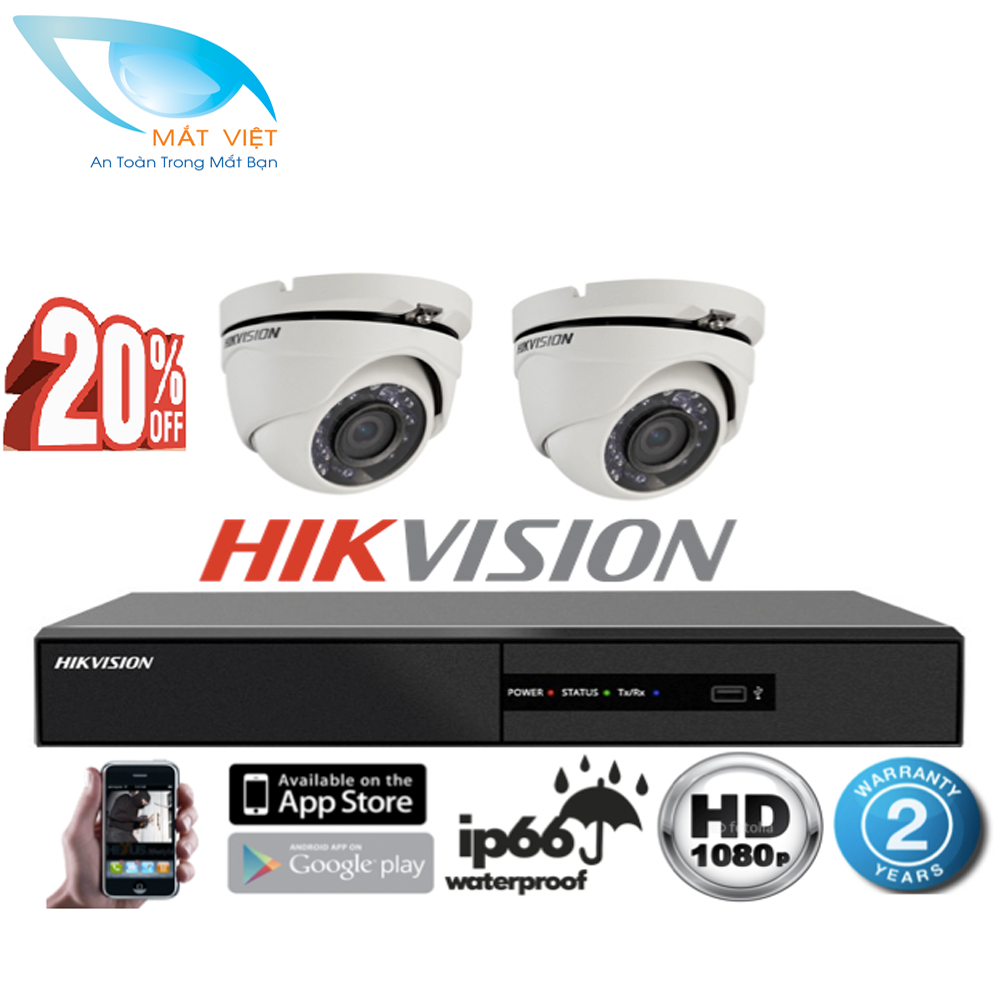 Trọn bộ 2 camera hồng ngoại Full HD hãng HIKVISION