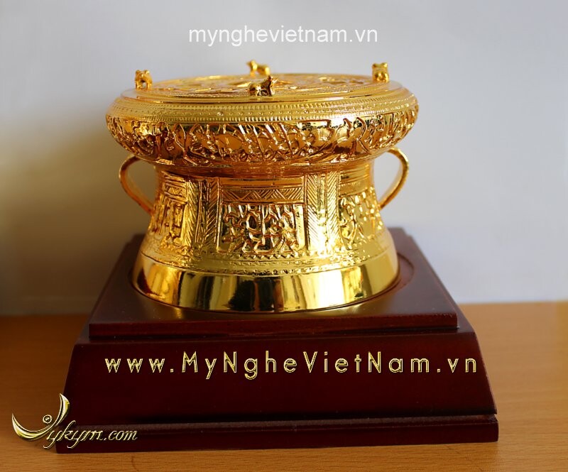 Trống đồng dát vàng đk 12cm quà tặng cao cấp ý nghĩa