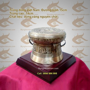 Trống đồng ĐK 16cm, quà tặng mỹ nghệ cao cấp văn hóa Việt Nam