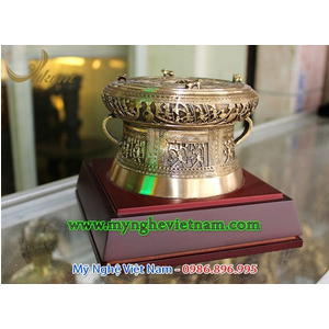 Trống đồng quà tặng đk 12cm, trống đồng đúc mô hình đời Vua hùng