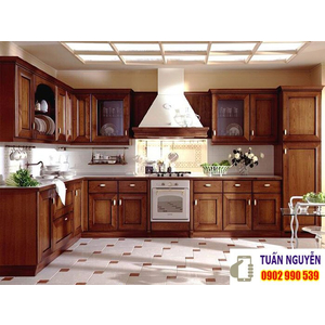 TỦ BẾP GỖ CĂM XE CHỮ L ĐẸP