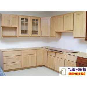 TỦ BẾP GỖ SỒI MÀU TỰ NHIÊN GÓC CHỮ L